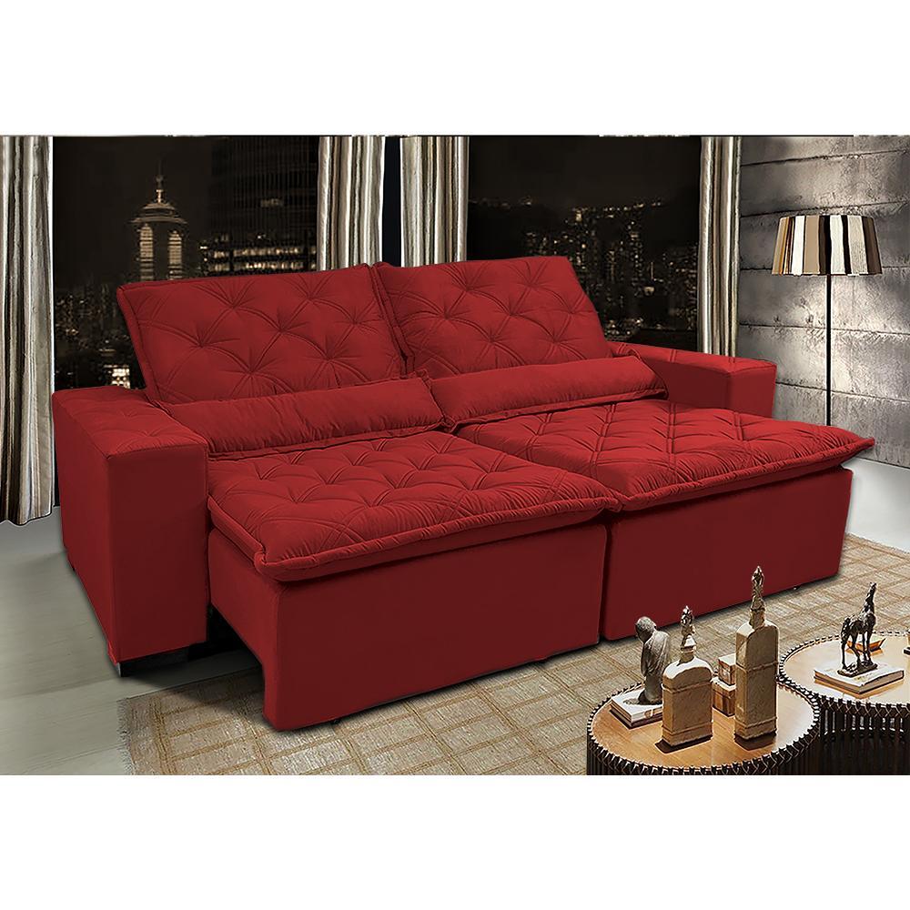 Sofá Lisboa 2,12m Retrátil, Reclinável, Molas no Assento Tecido Suede Velusoft Vermelho - Cama InBox - 1