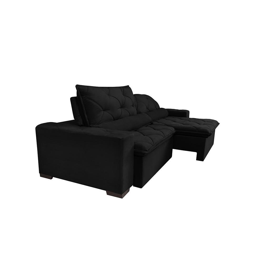 Sofá Lisboa 2,12m Retrátil, Reclinável com Molas no Assento Tecido Suede Velusoft Preto - Cama InBox - 7