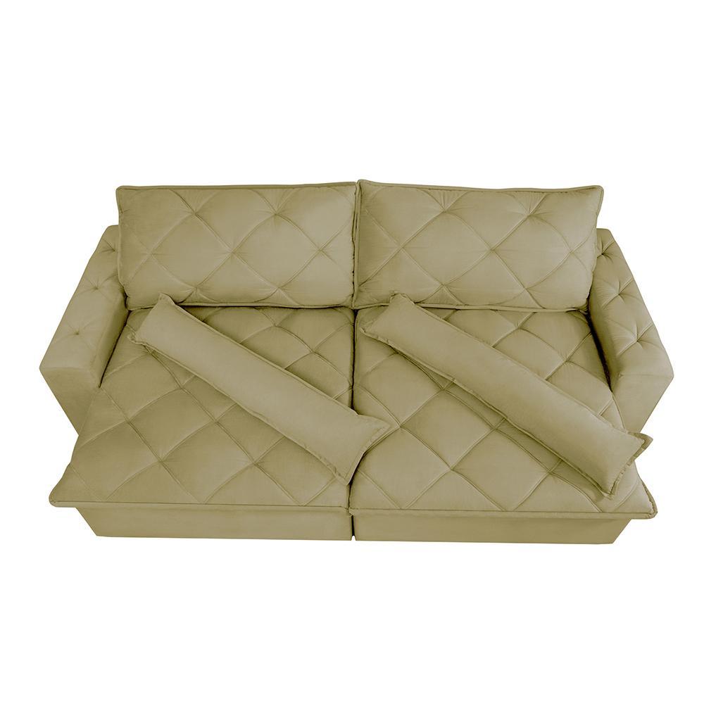 Sofá Lisboa 3,12m Retrátil, Reclinável com Molas no Assento Tecido Suede Velusoft Bege - Cama InBox - 5