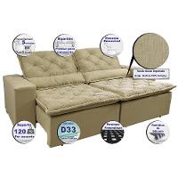 Sofá Lisboa 3,12m Retrátil, Reclinável com Molas no Assento Tecido Suede Velusoft Bege - Cama InBox - 3