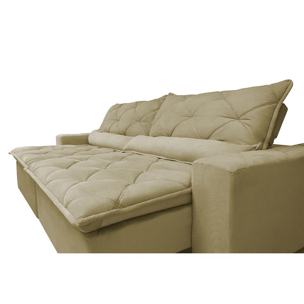 Sofá Lisboa 2,12m Retrátil, Reclinável com Molas no Assento Tecido Suede Velusoft Bege - Cama InBox - 4