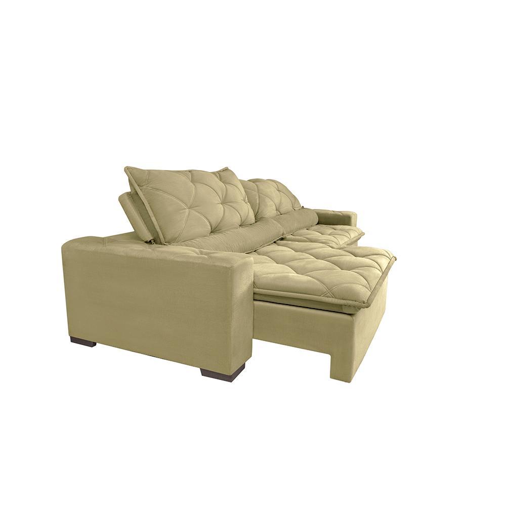 Sofá Lisboa 2,12m Retrátil, Reclinável com Molas no Assento Tecido Suede Velusoft Bege - Cama InBox - 7