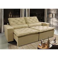 Sofá Lisboa 2,12m Retrátil, Reclinável com Molas no Assento Tecido Suede Velusoft Bege - Cama InBox - 1