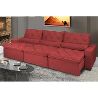 Sofá Lisboa 4,12m Retrátil, Reclinável, Molas no Assento e Almofadas Lombar Tecido Suede Vermelho - 1