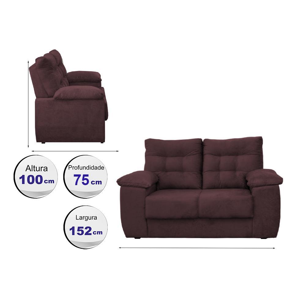 Sofá Luxemburgo 2 Lugares 1,52m Tecido Suede Vinho - 2