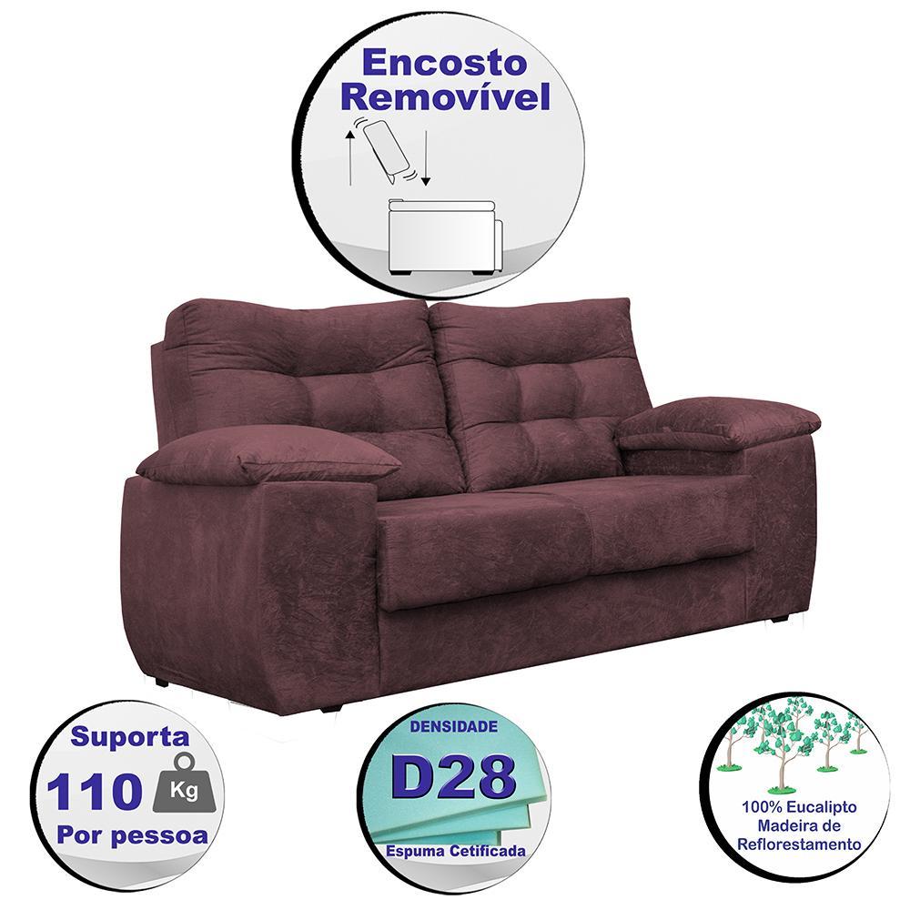Sofá Luxemburgo 2 Lugares 1,52m Tecido Suede Vinho - 3