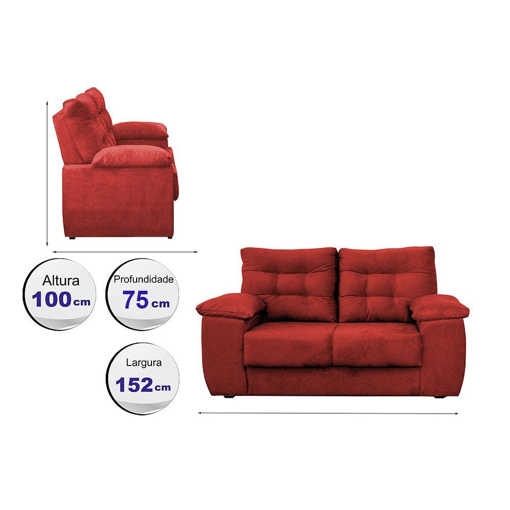 Sofá Luxemburgo 2 Lugares 1,52m Tecido Suede Vermelho - 2