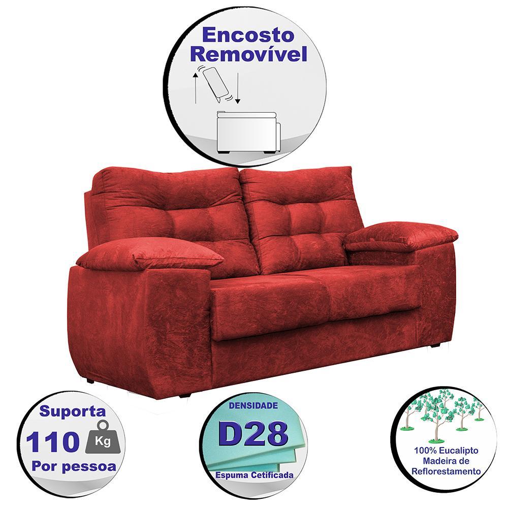 Sofá Luxemburgo 2 Lugares 1,52m Tecido Suede Vermelho - 3