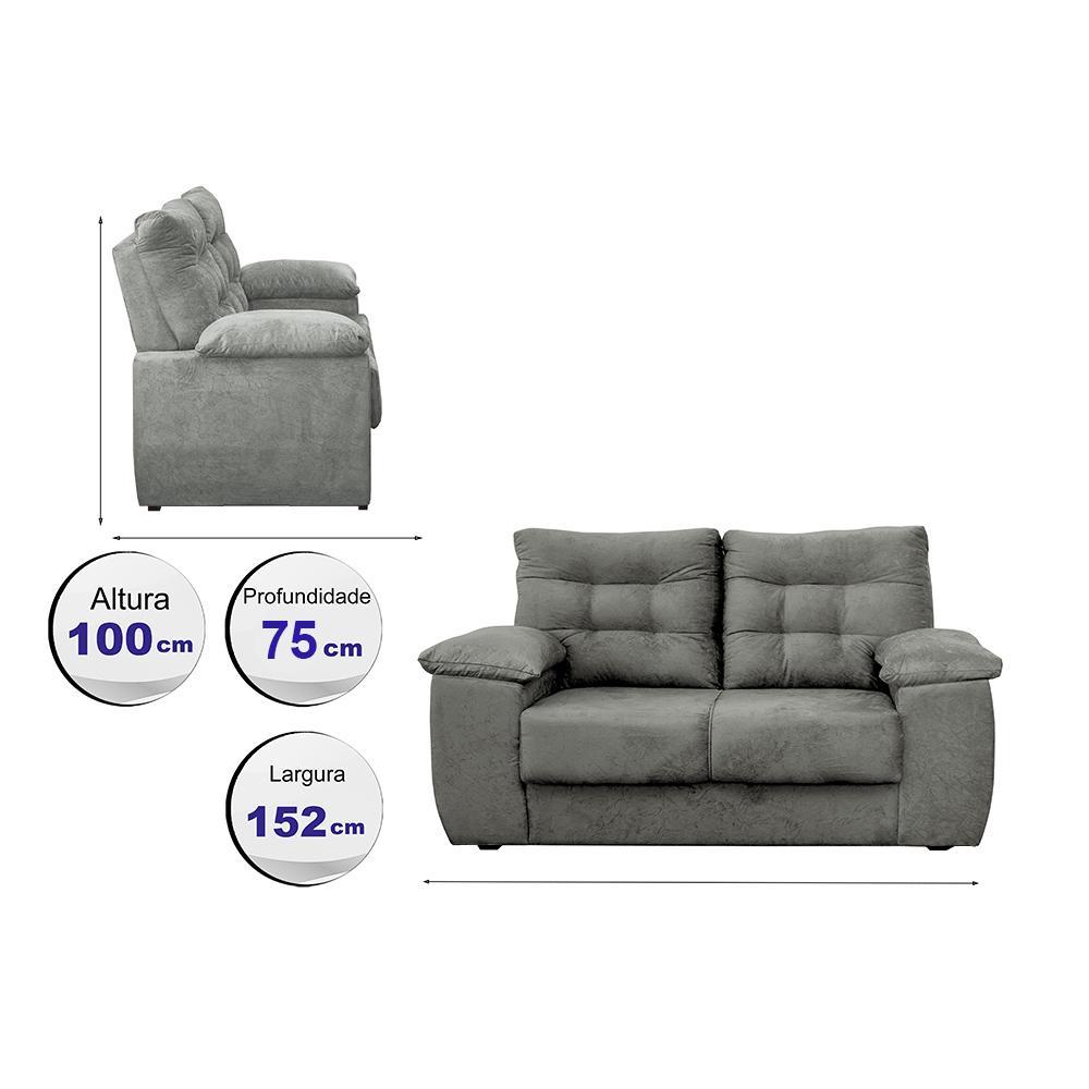 Sofá Luxemburgo 2 Lugares 1,52m Tecido Suede Cinza - 2