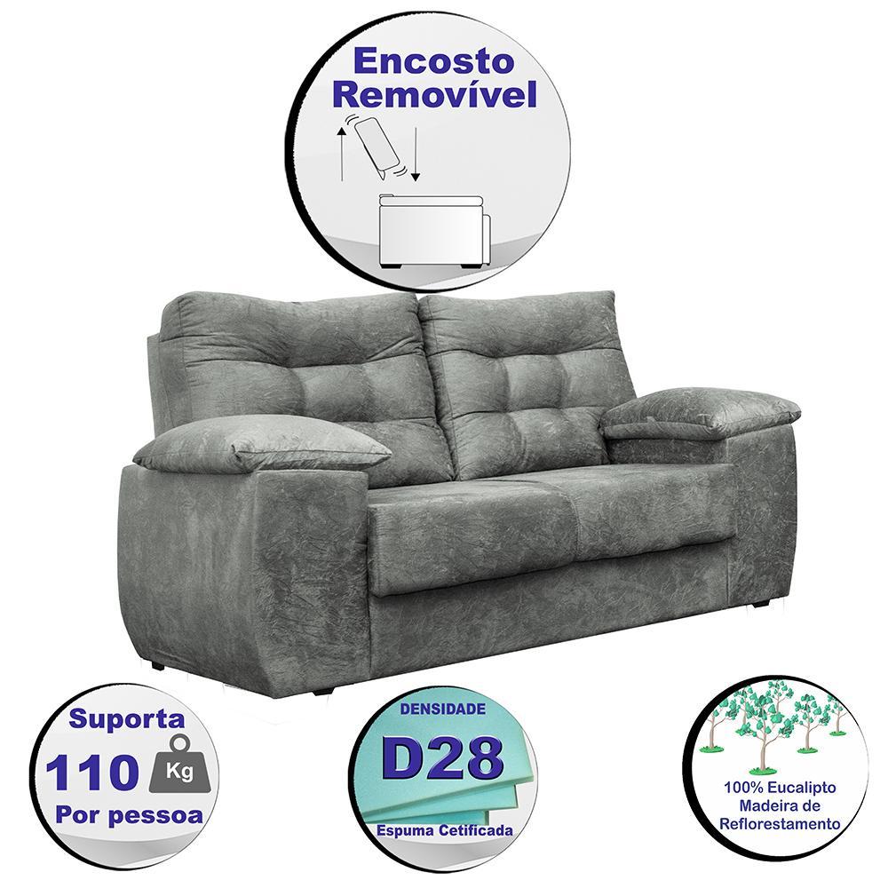 Sofá Luxemburgo 2 Lugares 1,52m Tecido Suede Cinza - 3