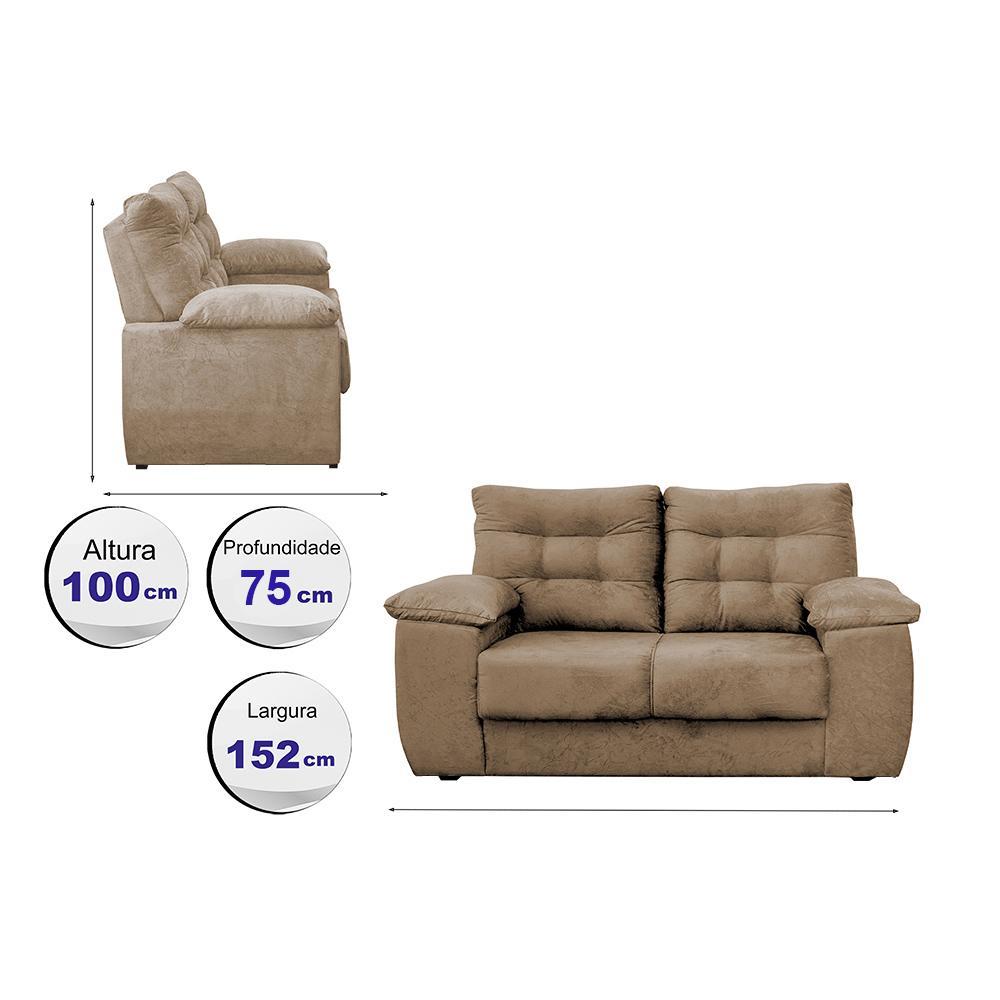 Sofá Luxemburgo 2 Lugares 1,52m Tecido Suede Castor - 2