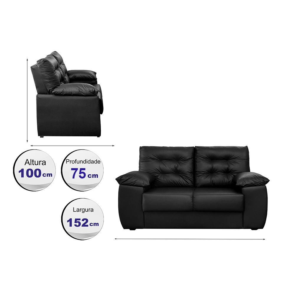 Sofá Luxemburgo 2 Lugares 1,52m Tecido Courino Preto - 2