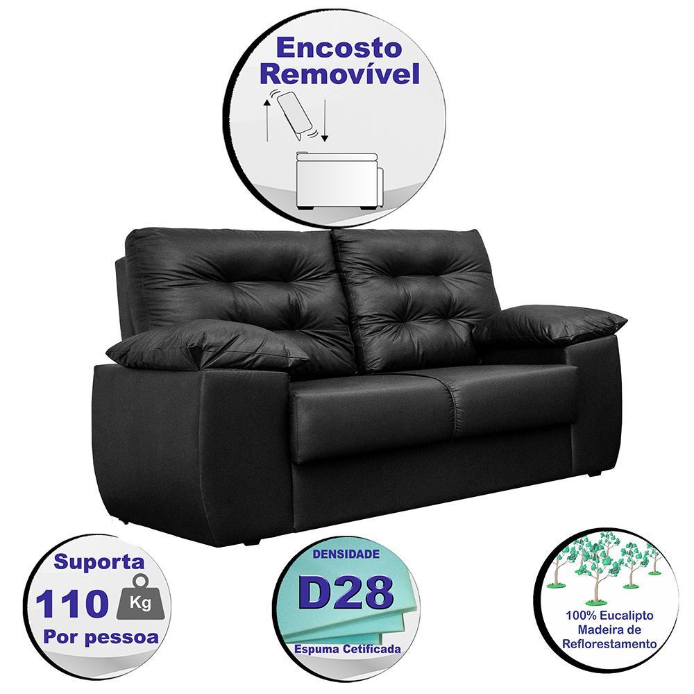 Sofá Luxemburgo 2 Lugares 1,52m Tecido Courino Preto - 3