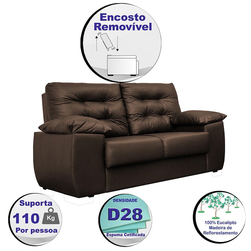 Sofá Luxemburgo 2 Lugares 1,52m Tecido Courino Marrom - 5