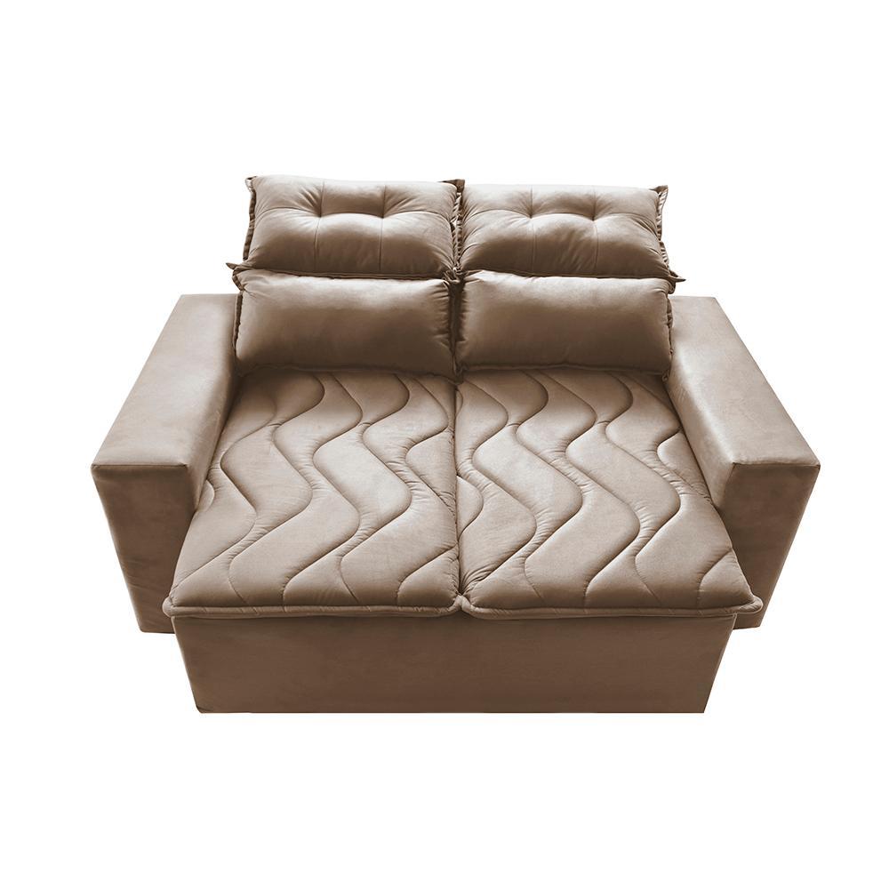 Sofá Retrátil e Reclinável 1,50m Cama inBox Smal com bordado pantográfico Suede Bege - 5