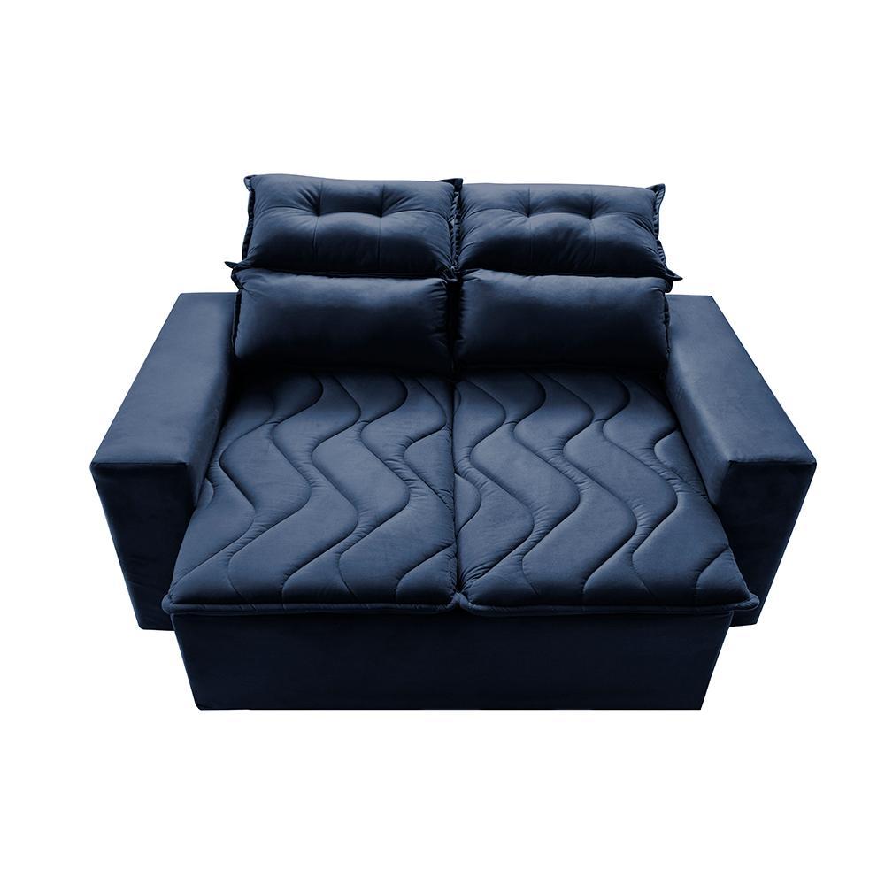 Sofá Retrátil e Reclinável 1,50m Cama inBox Smal com bordado pantográfico Suede Azul - 5