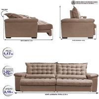Sofá Retrátil e Reclinável 2,15m Molas Ensacadas Cama inBox Big Space com Bordado 3D Velusoft Bege - 2