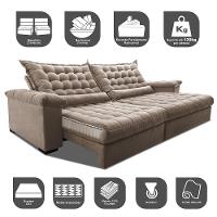 Sofá Retrátil e Reclinável 2,15m Molas Ensacadas Cama inBox Big Space com Bordado 3D Velusoft Bege - 3