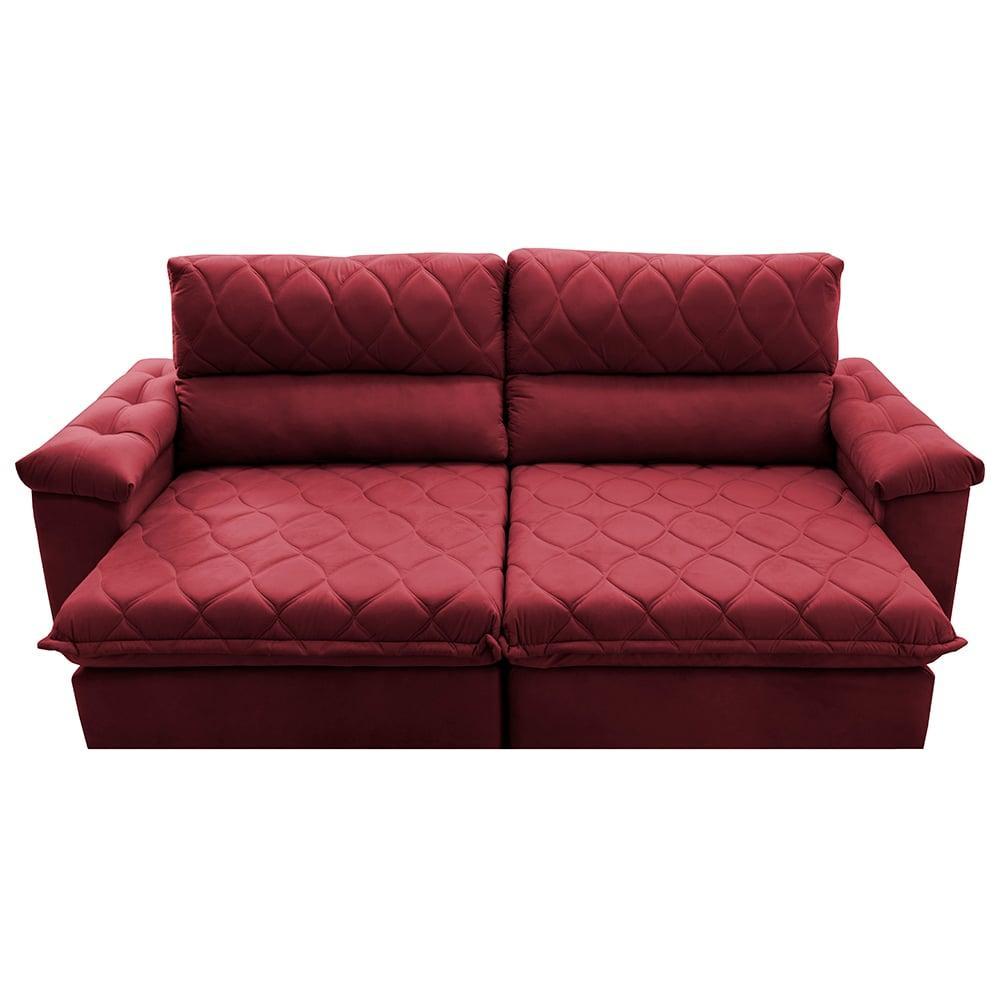 Sofá Retrátil e Reclinável 2,15m Molas Ensacadas Cama inBox Big Home com Bordado 3D Velusoft Vinho - 5