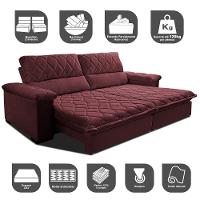 Sofá Retrátil e Reclinável 2,15m Molas Ensacadas Cama inBox Big Home com Bordado 3D Velusoft Vinho - 3
