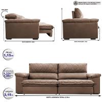 Sofá Retrátil e Reclinável 2,15m Molas Ensacadas Cama inBox Big Home com Bordado 3D Velusoft Castor - 2