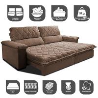 Sofá Retrátil e Reclinável 2,15m Molas Ensacadas Cama inBox Big Home com Bordado 3D Velusoft Castor - 3