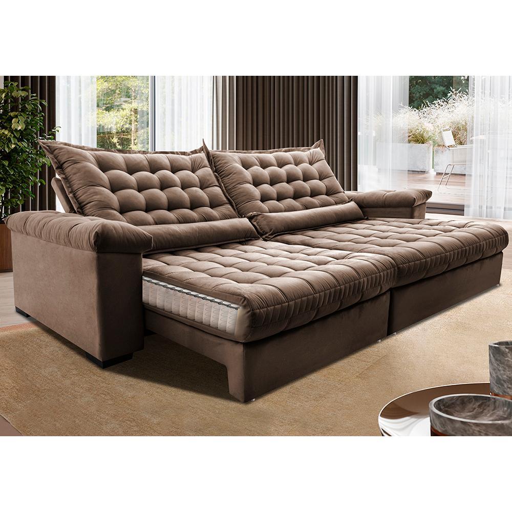 Sofá Retrátil e Reclinável 2,15m Molas Ensacadas Cama inBox Big Space com Bordado 3D Velusoft Castor - 1