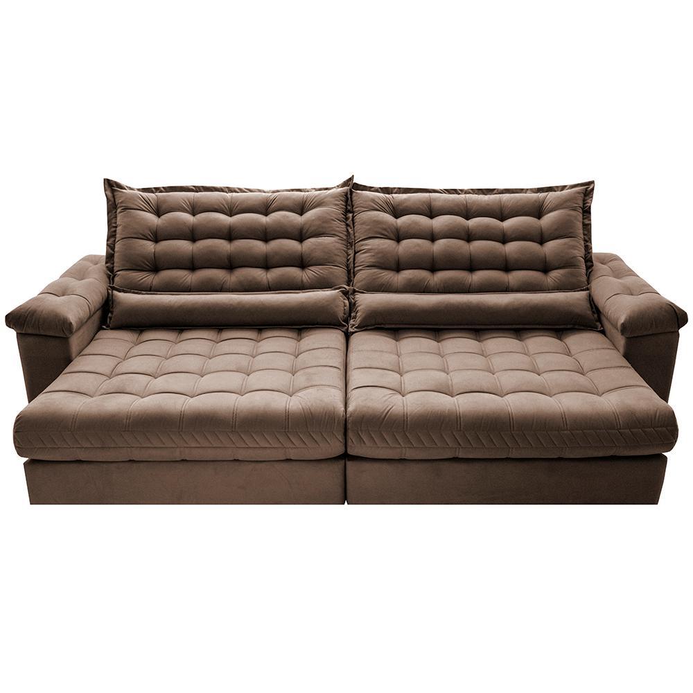 Sofá Retrátil e Reclinável 2,15m Molas Ensacadas Cama inBox Big Space com Bordado 3D Velusoft Castor - 5