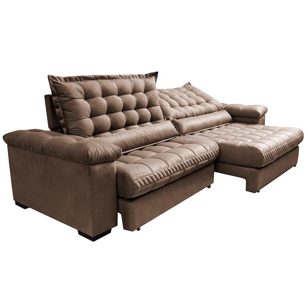 Sofá Retrátil e Reclinável 2,15m Molas Ensacadas Cama inBox Big Space com Bordado 3D Velusoft Castor - 8
