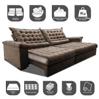 Sofá Retrátil e Reclinável 2,15m Molas Ensacadas Cama inBox Big Space com Bordado 3D Velusoft Castor - 3