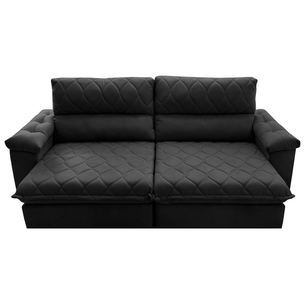 Sofá Retrátil e Reclinável 2,15m Molas Ensacadas Cama inBox Big Home com Bordado 3D Velusoft Preto - 5