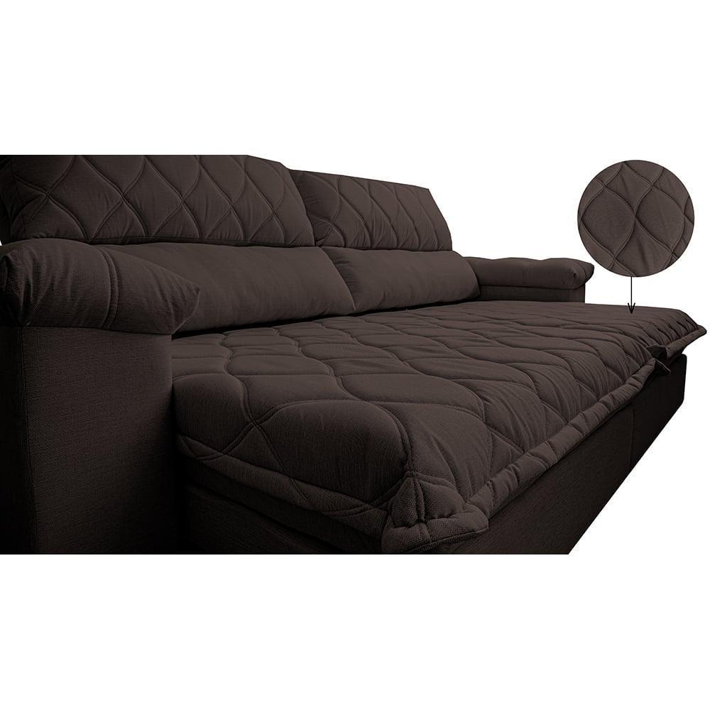 Sofá Retrátil e Reclinável 2,15m Molas Ensacadas Cama inBox Big Home com Bordado 3D Linho Marrom - 4