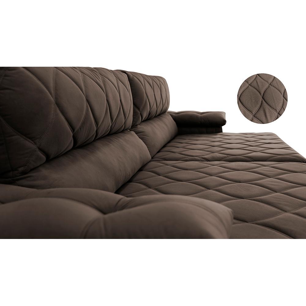 Sofá Retrátil e Reclinável 2,15m Molas Ensacadas Cama inBox Big Home com Bordado 3D Velusoft Café - 4