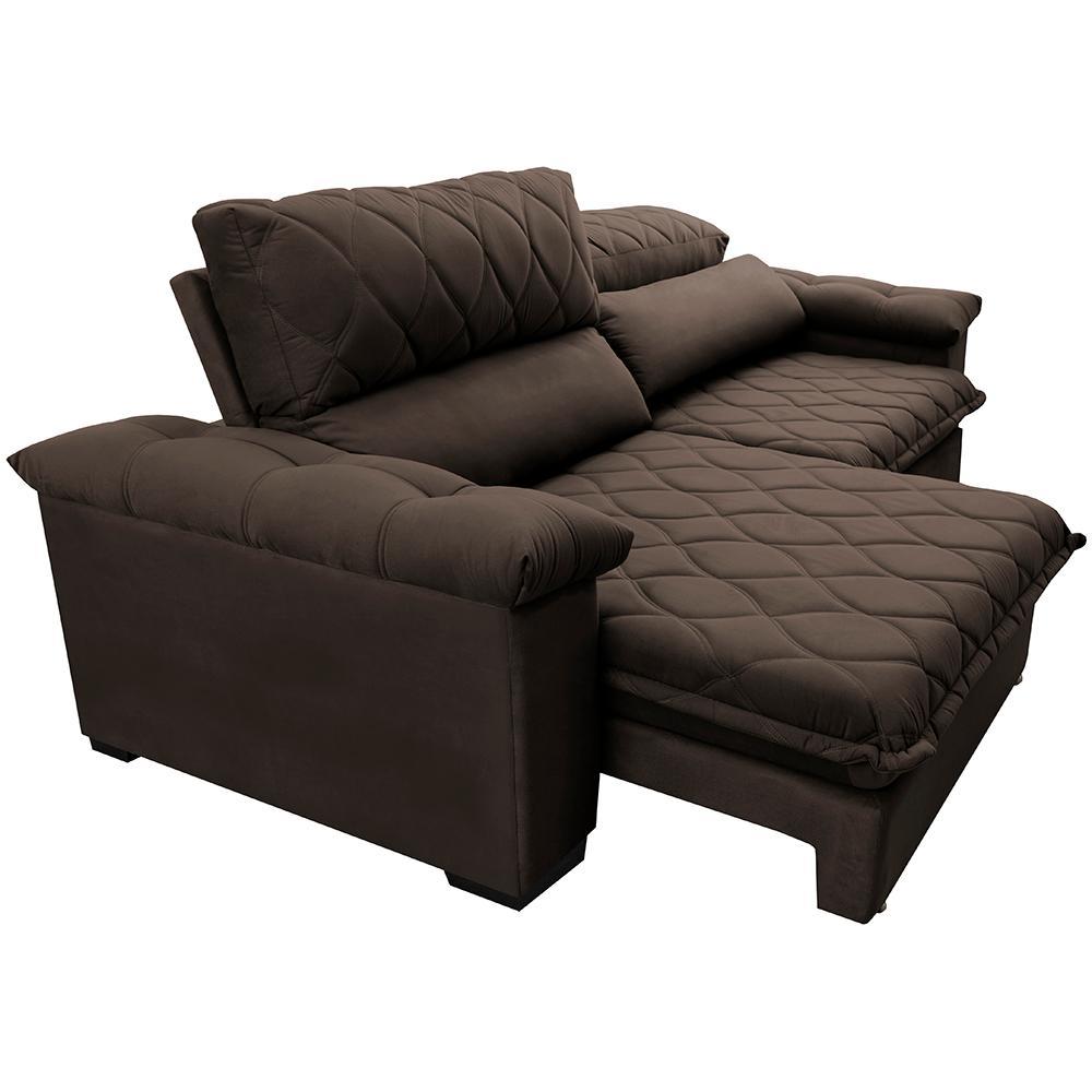 Sofá Retrátil e Reclinável 2,15m Molas Ensacadas Cama inBox Big Home com Bordado 3D Velusoft Café - 7