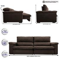 Sofá Retrátil e Reclinável 2,15m Molas Ensacadas Cama inBox Big Home com Bordado 3D Velusoft Café - 2