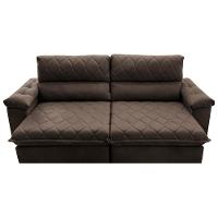 Sofá Retrátil e Reclinável 2,15m Molas Ensacadas Cama inBox Big Home com Bordado 3D Velusoft Café - 5