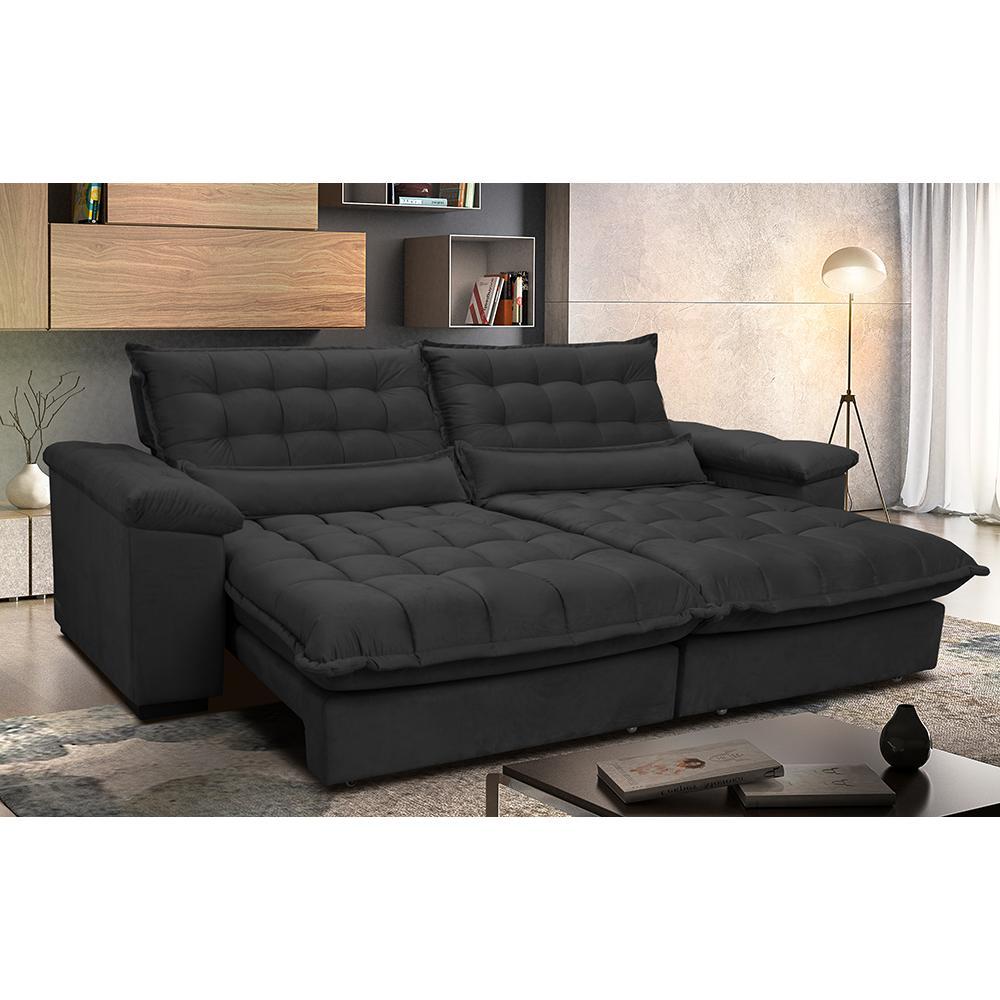 Sofá Retrátil e Reclinável 2,12m com Molas Ensacadas Cama inBox Aconchego Tecido Suede Preto - 1