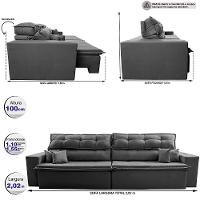Sofá Retrátil e Reclinável 2,02m Luxos Cama inBox Velusoft Cinza - 3