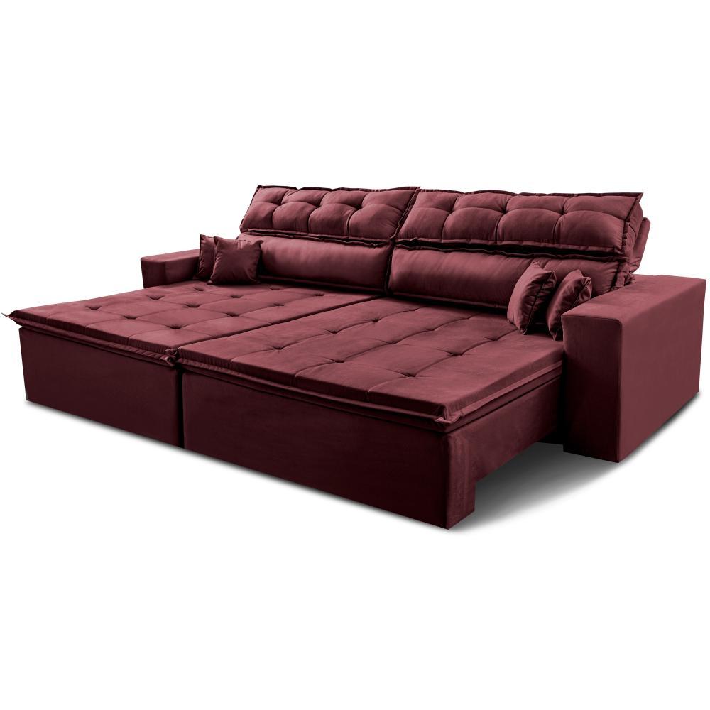 Sofá Retrátil e Reclinável 2,02m Luxos Cama inBox Velusoft Vinho - 2