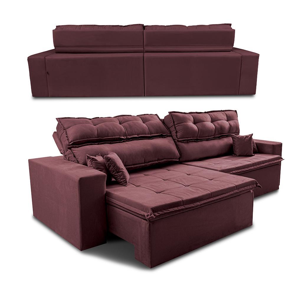Sofá Retrátil e Reclinável 2,02m Luxos Cama inBox Velusoft Vinho - 7