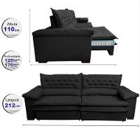 Sofá Retrátil e Reclinável 2,12m Molas Ensacadas Cama inBox Alemanha com Espuma Viscoelástico Velusoft Preto - 2
