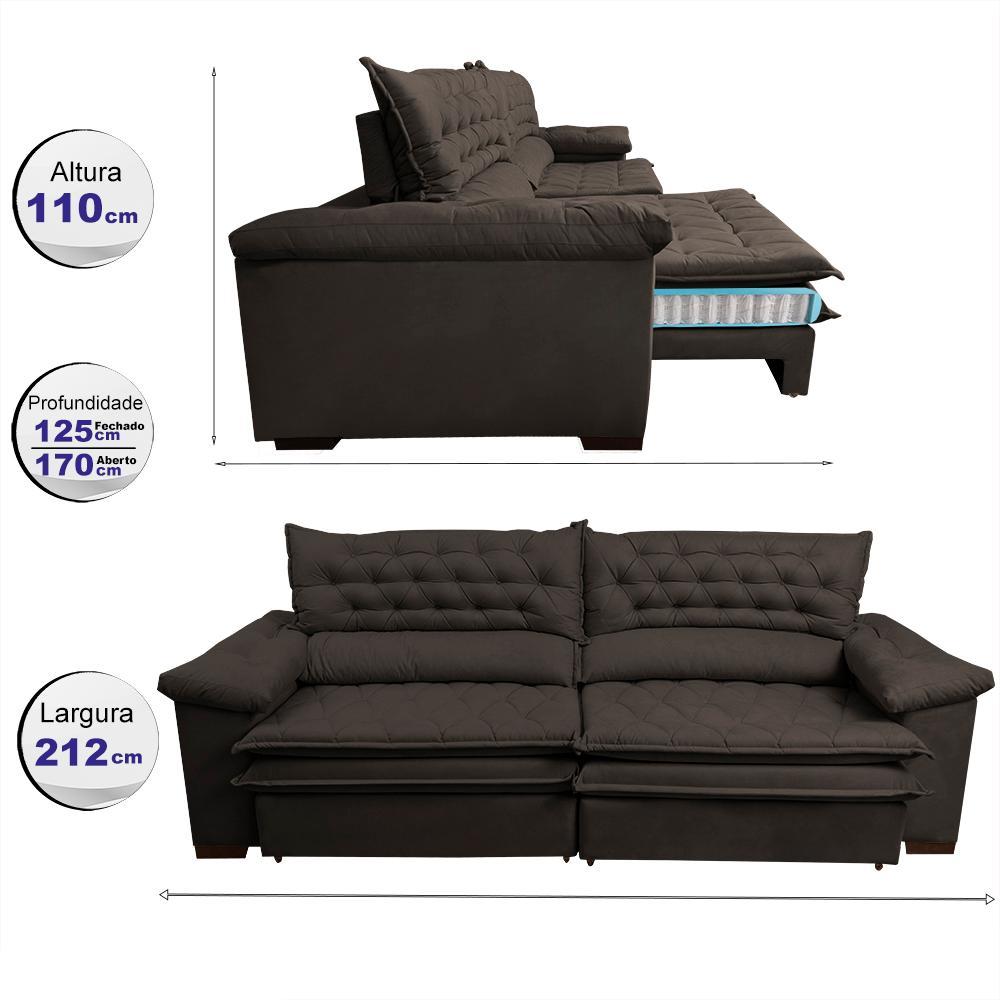 Sofá Retrátil e Reclinável 2,12m Molas Ensacadas Cama inBox Alemanha com Espuma Viscoelástico Velusoft Café - 2