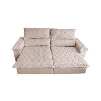 Sofá Retrátil e Reclinável 2,15m Molas Ensacadas Cama inBox Big Home com Bordado 3D Linho Bege Claro - 5