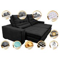 Sofá Retrátil e Reclinável 2,12m Molas Ensacadas Cama inBox Catar Velusoft Preto - 3