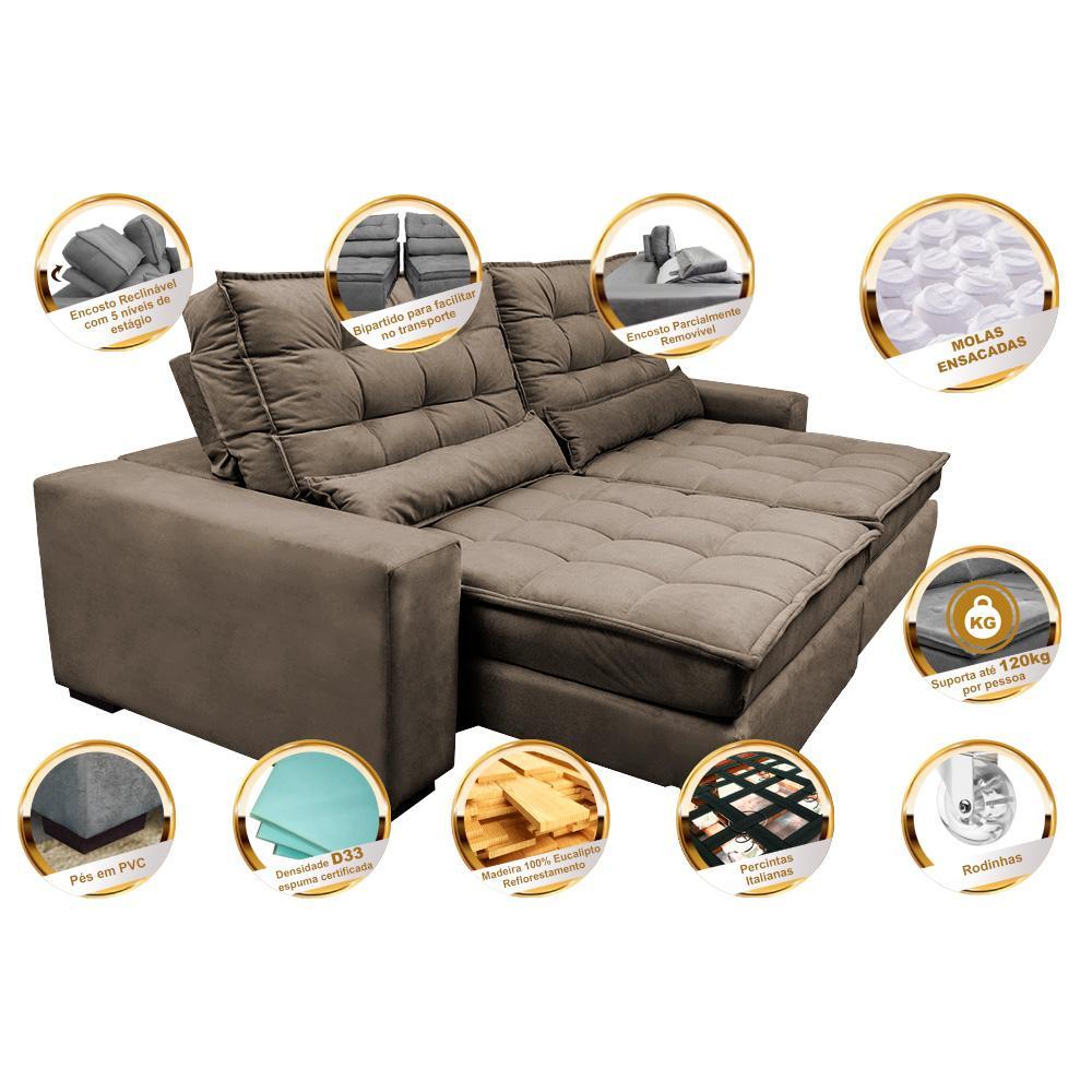 Sofá Retrátil e Reclinável 2,12m Molas Ensacadas Cama inBox Catar Velusoft Castor - 3