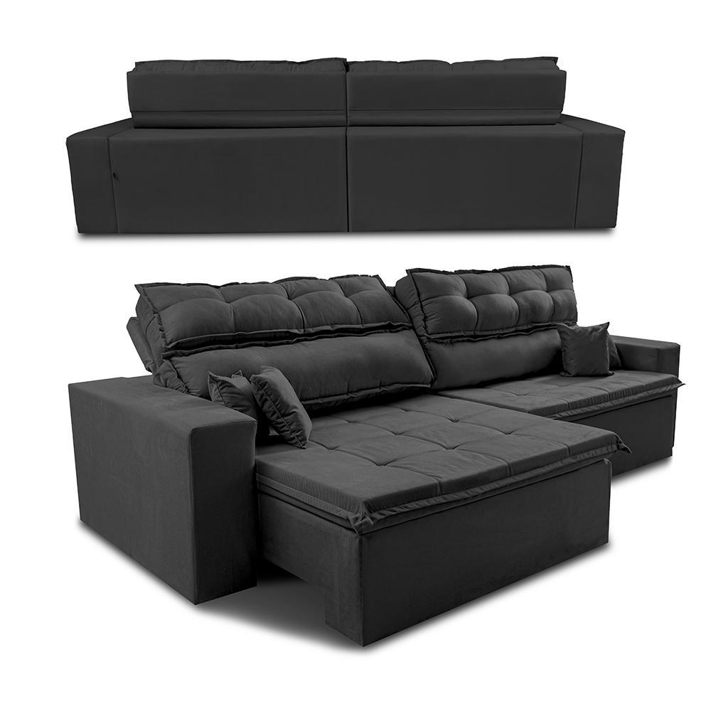 Sofá Retrátil e Reclinável 2,02m Luxos Cama inBox Velusoft Preto - 7