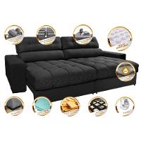 Sofá Retrátil e Reclinável 2,12m Molas Ensacadas Cama inBox Brasil Velusoft Preto - 3