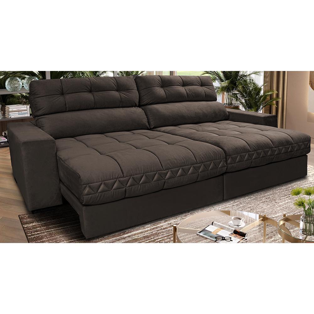 Sofá Retrátil e Reclinável 2,12m Molas Ensacadas Cama inBox Brasil Velusoft Café - 1
