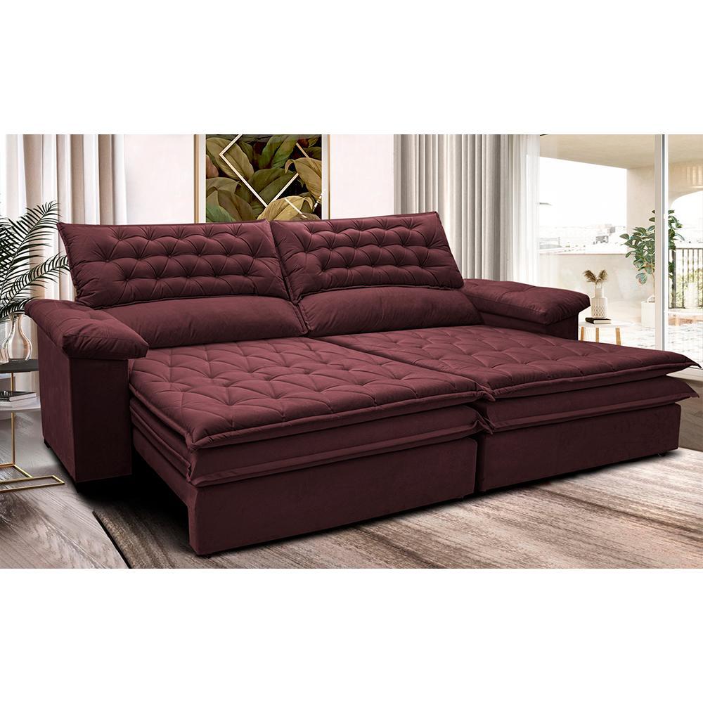 Sofá Retrátil e Reclinável 2,12m Molas Ensacadas Cama inBox Alemanha com Espuma Viscoelástico Velusoft Vinho - 1