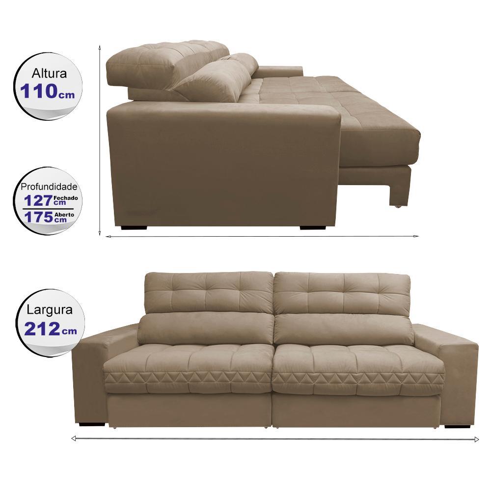 Sofá Retrátil e Reclinável 2,12m Molas Ensacadas Cama inBox Brasil Velusoft Bege - 2